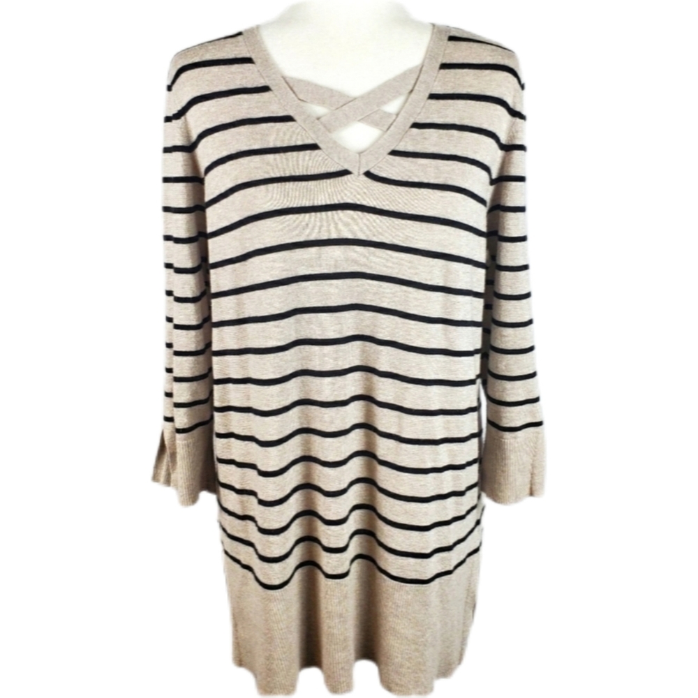 89th & Madison Black striped Cream Sweater Large NWOT